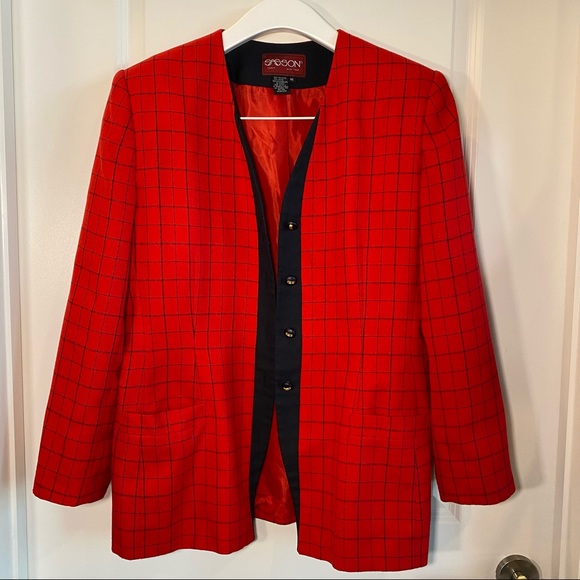 Vintage Red Sasson Paris New York Red Check Blazer - Picture 8 of 11